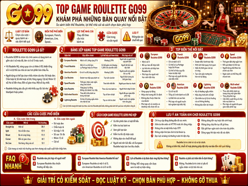 Top Game Roulette GO99 – Các Bàn Quay Đáng Trải Nghiệm 2026
